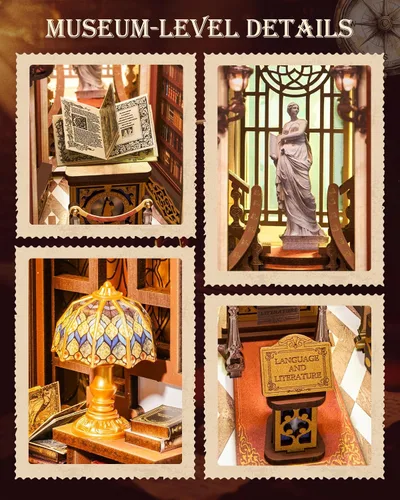 Vista 5 de Rolife Kit de rincón de libro de bricolaje – Rompecabezas de madera 3D de la Biblioteca de las Maravillas Casa barroca en miniatura con gran