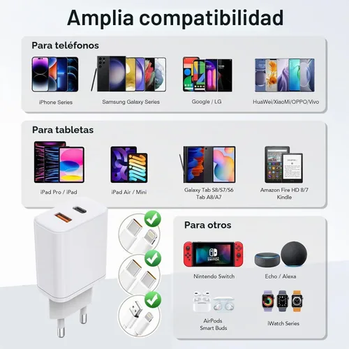 Vista 7 de Paquete de 2 cargadores europeos, PD20W QC18W adaptador de enchufe de viaje