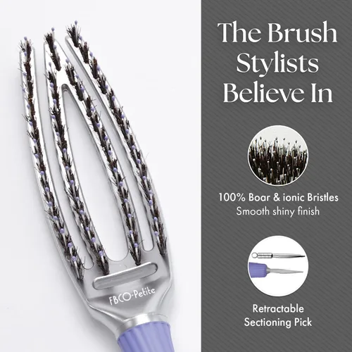 Vista 4 de Olivia Garden Fingerbrush Combo Curved and Vented Paddle Brush for Blow Drying - Ionic and 100% Boar Bristles - For All Hair Types