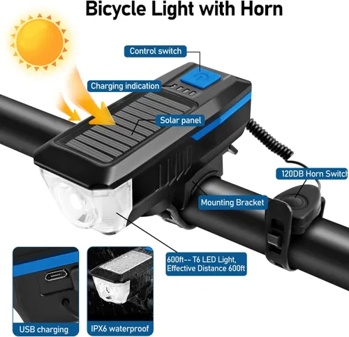 Vista 2 de LEDHOLYT Rechargeable Solar Bike Lights, Night Ultra Bright Bicycle Lights