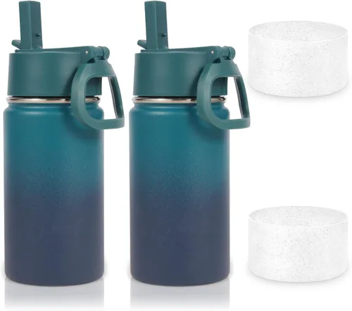 Vista 10 de Volhoply Botella de agua de acero inoxidable aislada de 14 onzas con tapa de pajita y funda de silicona, sin BPA, fácil de usar para niños y niñas