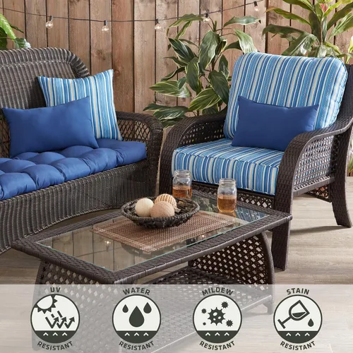 Vista 6 de Greendale Home Fashions Juego de 2 cojines de asiento profundo para exteriores, rayas azul acero Rayas azules de acero.