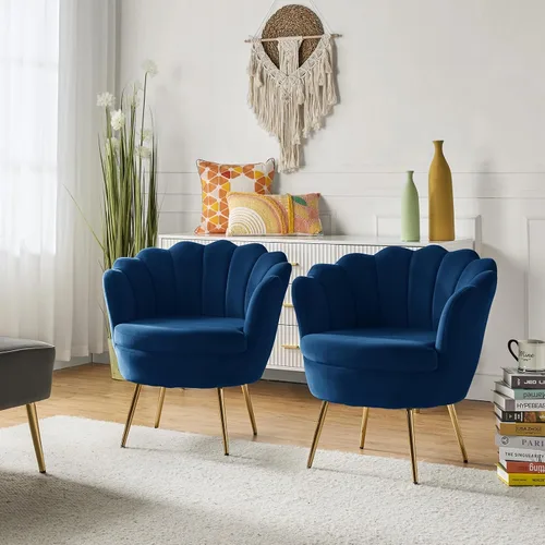 Vista 57 de HULALA HOME Silla decorativa moderna de terciopelo con respaldo en forma de concha, bonito sillón para sala de estar, dormitorio con patas doradas