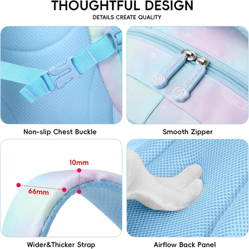 Vista 4 de Tanou Mochila con lonchera para niñas, juego de mochila escolar kawaii para niños de escuela primaria, bolsa estética para computadora portátil
