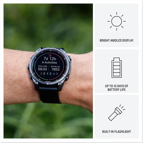 Vista 3 de Garmin fēnix® 9 Pro, titanio, 1.850 in, naranja otoño/naranja chispa