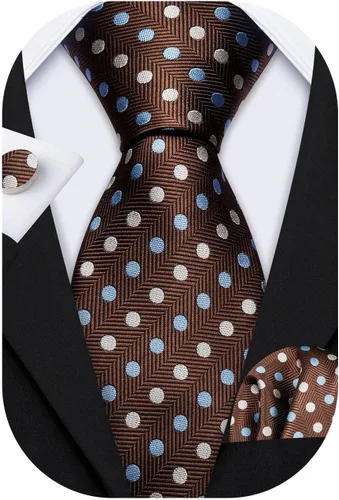 Vista 66 de Barry.Wang Corbatas de seda para hombre, diseño de lunares, gemelos cuadrados de bolsillo, gemelos para negocios, boda