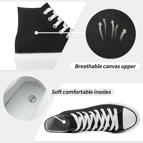 Vista 3 de FINIWOR Tenis de plataforma para mujer, zapatos de lona blancos de alta calidad, zapatos clásicos de plataforma negros con cordones, zapatos