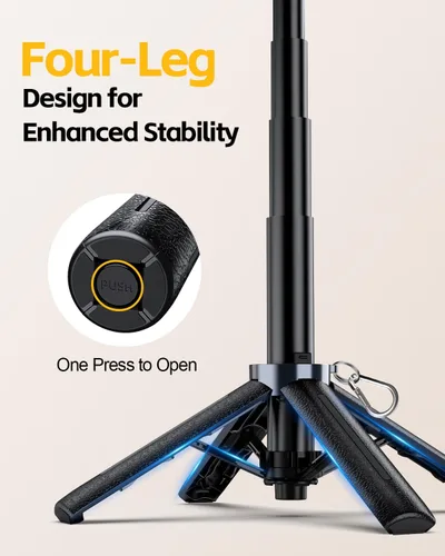 Vista 5 de UBeesize Mini trípode para selfie stick con control remoto recargable, soporte de teléfono de viaje de tamaño bolsillo con gancho, soporte giratorio