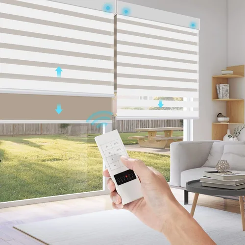 Vista 12 de ACMEART Persianas dobles motorizadas con control remoto, juego de persianas de día y noche con filtro de luz de cebra y persiana enrollable opaca