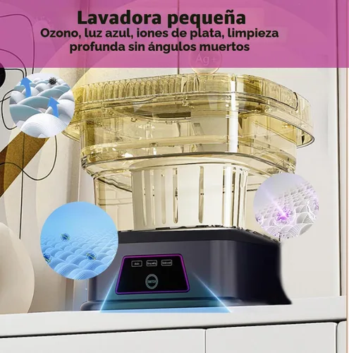 Vista 6 de Mini lavadora portátil de 16 litros, mini lavadora plegable con cesta secadora giratoria, 3 modos de lavado para cargas pequeñas