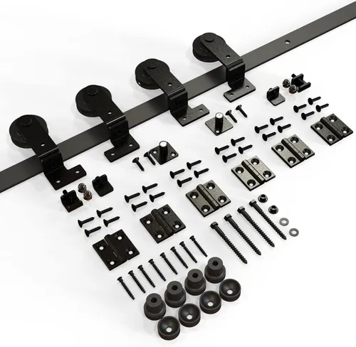 Vista 5 de TSMST Kit de rieles de 4 pies y 48 pulgadas para puerta corrediza de granero plegable que ahorra espacio para 4 puertas, kit de herrajes