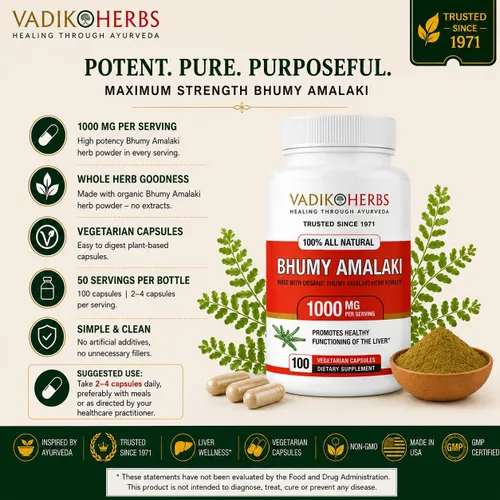 Vista 8 de Vadik Herbs Organic Bhumy Amalaki, 100 cápsulas, soporte hepático 1000 mg Organic Whole-Herb Phyllanthus amarus 1000mg Per Serving Traditional