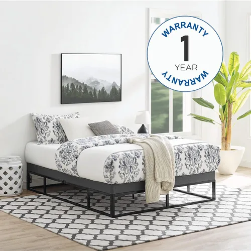 Vista 10 de Decoro Capri - Base de cama de metal blanco con base de colchón tapizada beige integrada, tamaño King