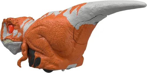 Vista 4 de Mattel Jurassic World Dominion - Juguete de dinosaurio sin jaula con movimiento y sonido controlados por clicker, figura de acción de dinosaurio rojo