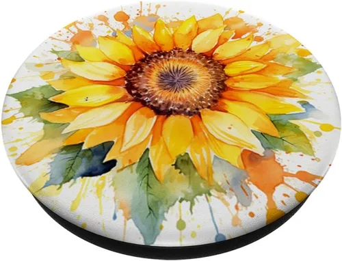 Vista 2 de PopSockets PopGrip estándar de girasol de acuarela
