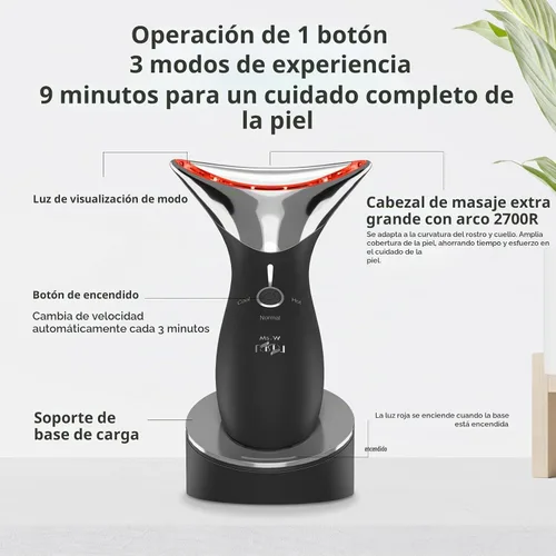 Vista 4 de Masajeador facial, dispositivo de cuello de cara y luz roja con ajuste y rejuvenecimiento Negro