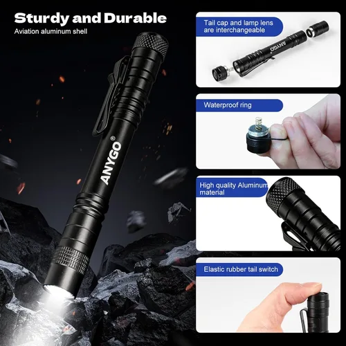 Vista 5 de Linterna recargable para bolígrafo, linterna de bolsillo USB-C de 300 lúmenes con clip 2Mode Mini Flashlight For Inspection, Work, Repair, Small