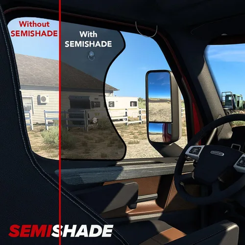 Vista 4 de Parasol de ventana lateral para semircamión, ajuste personalizado para Freightliner Cascadia (todos los años), protección UV interior, fácil