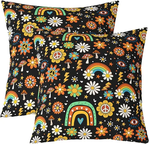 Vista 8 de Funda de almohada retro de los años 60 y 70, diseño de hongos trippy Kawaii para niñas, mujeres y adultos, bonita funda de cojín hippie de 1970