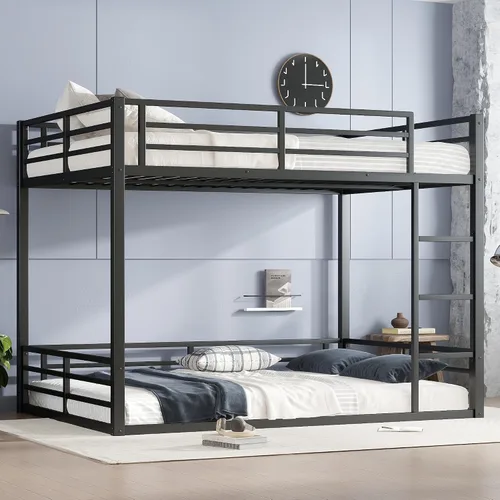 Vista 13 de Litera de metal resistente de tamaño individual sobre matrimonial, con escalera integrada y barandilla de seguridad para niños, adolescentes