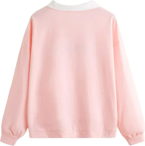 Vista 2 de SweatyRocks Sudadera casual de manga larga con cuello en contraste y hombros caídos para mujer