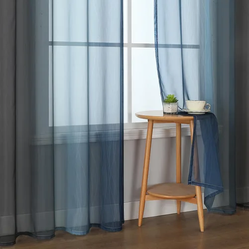 Vista 4 de Cortinas transparentes de color azul marino y negro para sala de estar, 52