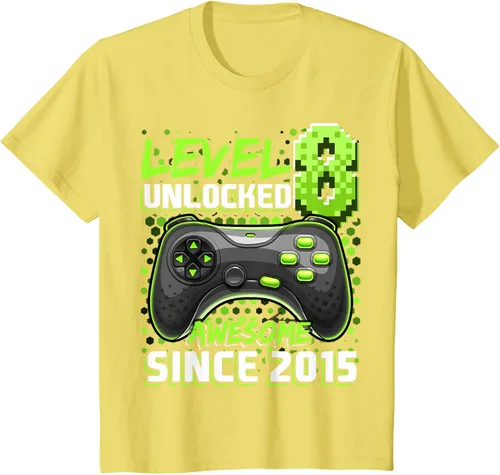 Vista 77 de Level 8 Unlocked Awesome 2015 Video Game 8th Birthday Boy T-Shirt, Negro