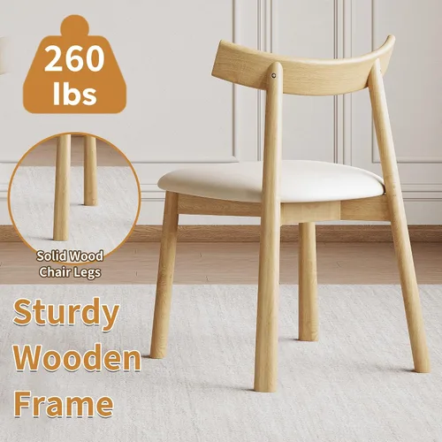 Vista 4 de Juego de 2 sillas de comedor ergonómicas sin brazos con cojines de cuero grueso y respaldo curvado, sillas de madera para sala de estar, cocina