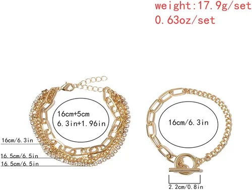 Vista 14 de Joya - Pulsera de clip de papel dorado ajustable con capas apiladas para mujer y niña