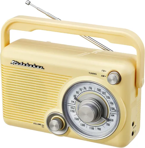 Vista 6 de Studebaker SB2002RG Radio AM/FM portátil con entrada para auriculares y entrada auxiliar con alimentación AC/DC (oro rosa/blanco)