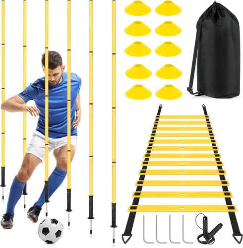 Vista 8 de Equipo de entrenamiento de agilidad de fútbol: 6 postes de agilidad de fútbol, escalera de agilidad de 20 pies, 10 conos de fútbol, 1 cuerda