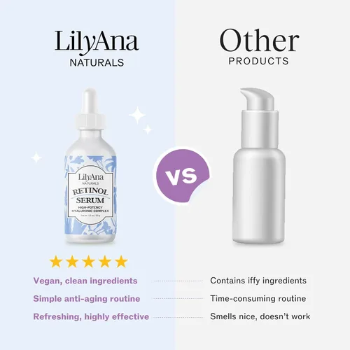Vista 4 de LilyAna Naturals Suero de retinol, fabricado en Estados Unidos, suero facial antienvejecimiento con ácido hialurónico y vitamina E, reduce
