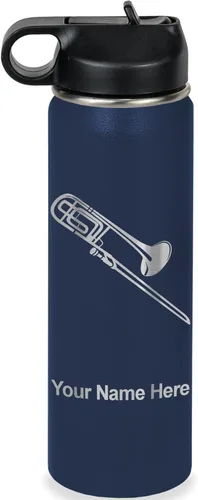Vista 49 de LaserGram Botella de agua personalizada, trombón, acero inoxidable de doble pared aislada al vacío con popote superior, regalo grabado personalizado