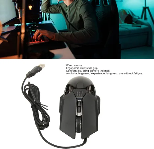 Vista 3 de Septpenta Ratón para juegos con cable, número de 7 botones, interfaz USB 1200, 2400, 4800, 7200, cuatro tipos de DPI, iluminación RGB, mouse