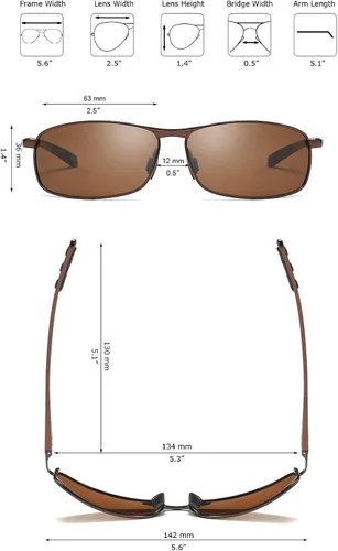 Vista 5 de ZHILE Gafas de sol polarizadas rectangulares Al-Mg de aleación con bisagra de resorte UV400