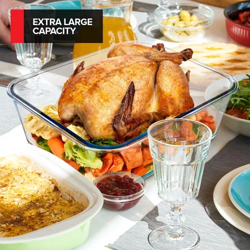 Vista 6 de Stock Your Home Recipiente rectangular extragrande de vidrio para almacenar alimentos con tapa, estilo moderno, hermético, a prueba de fugas