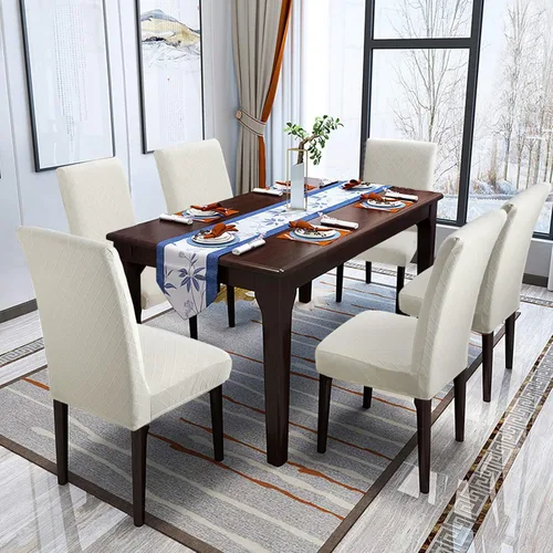 Vista 2 de Fundas para silla de comedor Yisun, fundas elásticas para silla de comedor, funda protectora para silla de comedor, mezcla de poliéster, Beige