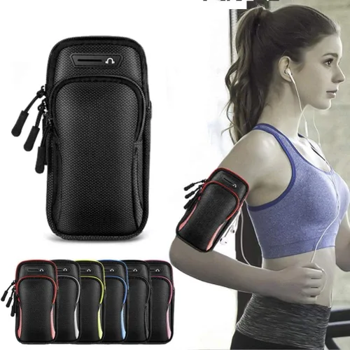 Vista 2 de Fitness Arm Band, Water Proof Phone Holder for Running and Workouts with Secure Pocket Design, Adjustable Sports Strap (Black)