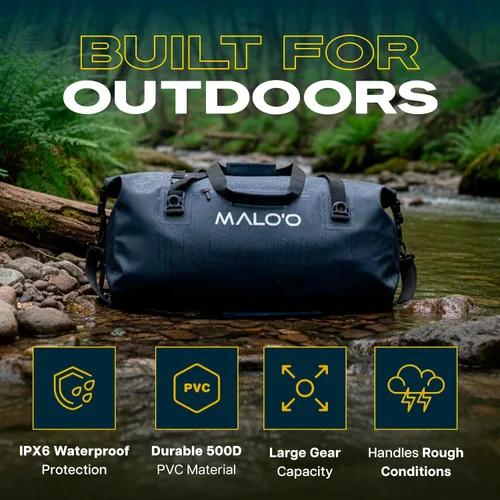 Vista 2 de Malo’o Bolsa de lona impermeable seca, Bolsa de equipo resistente de cubierta enrollable impermeable con correas para el hombro y bucles Molle