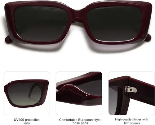 Vista 4 de SOJOS Gafas de sol rectangulares de moda para mujer, cara retro de los años 90, gafas de sol de suela gruesa marco angular SJ2238