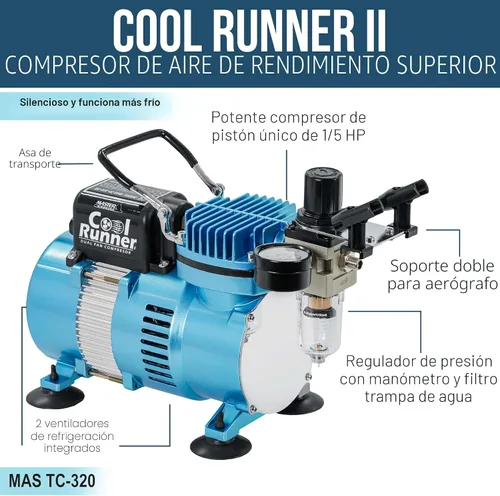 Vista 4 de Master Airbrush Cool Runner II Kit de sistema de aerógrafo de doble ventilador, kit de cepillo de aire con compresor de aire y 3 aerógrafos