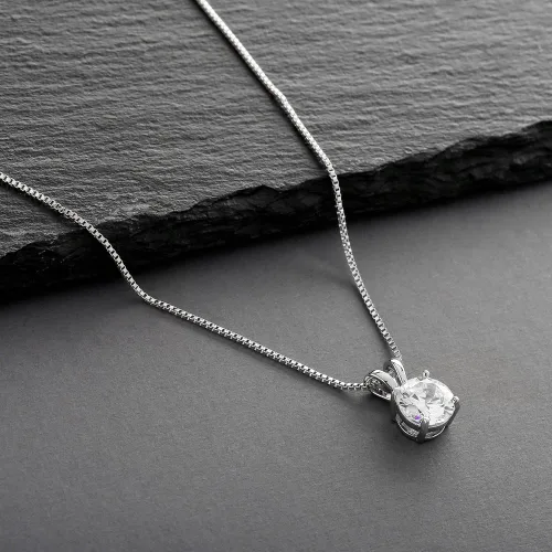 Vista 6 de Mariell Collar con colgante de cristal de circonita cúbica para mujer, circonita redonda de 2 quilates, joyería para el día de la madre, Metal Gema