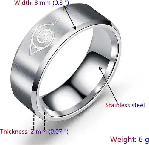 Vista 5 de Juego de 2 anillos de anime, juego de anillos de banda de acero inoxidable grabados para cosplay, anillos gruesos pulidos mate para hombres, mujeres