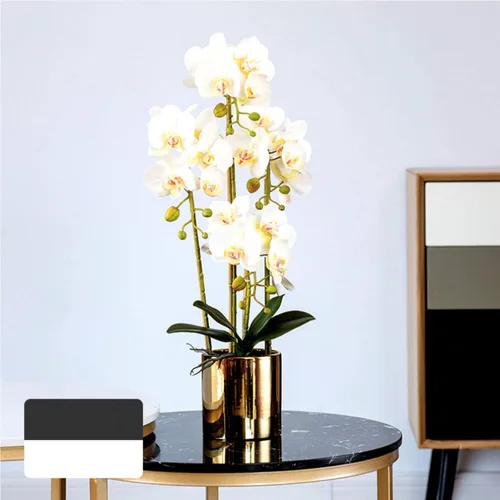 Vista 3 de FagusHome Phalaenopsis - Flores artificiales de seda de 31 pulgadas, 3 piezas con 2 paquetes de hojas, flores artificiales de orquídea, plantas