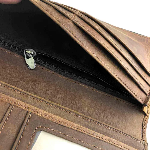 Vista 4 de Monedero de cuero con cadena larga de motociclista para hombre, Marrón