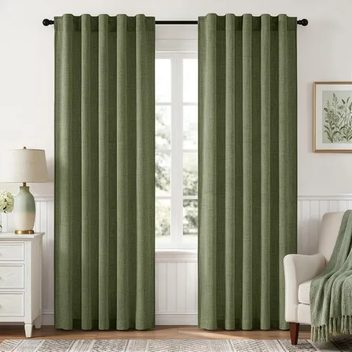 Vista 18 de MIULEE - Cortinas de lino sintético de 96 pulgadas de largo, 2 paneles, cortina semitransparente natural con pestaña trasera, bolsillo para barra