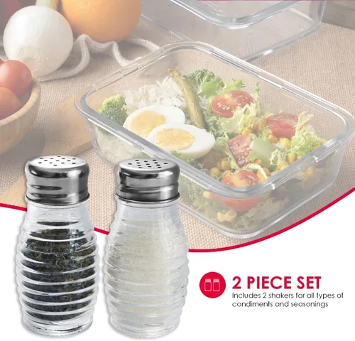 Vista 2 de Home Basics - Salero de cristal estilo colmena (plateado), 2 cocteleras para sal, pimienta, comino, canela, pimentón y más Tapas fáciles