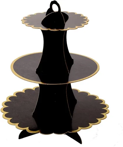 Vista 3 de MRPAPA Paquete de 2 soportes de cartón para cupcakes, bandeja de postre de 3 niveles, soporte de papel desechable, mini soporte para tartas