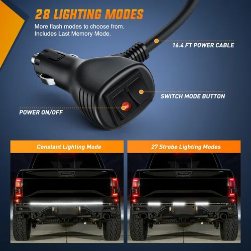 Vista 23 de Nilight - Tira de luz LED para plataforma trasera de 30 pulgadas de UTV, 204 LED, luces de freno ámbar, luces intermitentes rojas, compatible