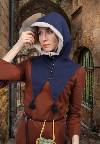 Vista 6 de DAZCOS Medieval Cowl Hood Fringed Cape Pagan Easter Cloak Hat Cosplay Costume